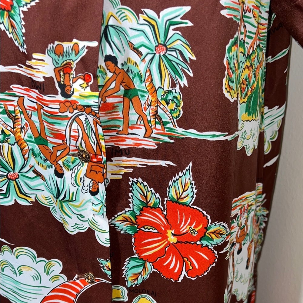 Vintage Made in Hawaii Brown Tropical Print Short-Sleeve Shift Dress Sz.M - Picture 2 of 12